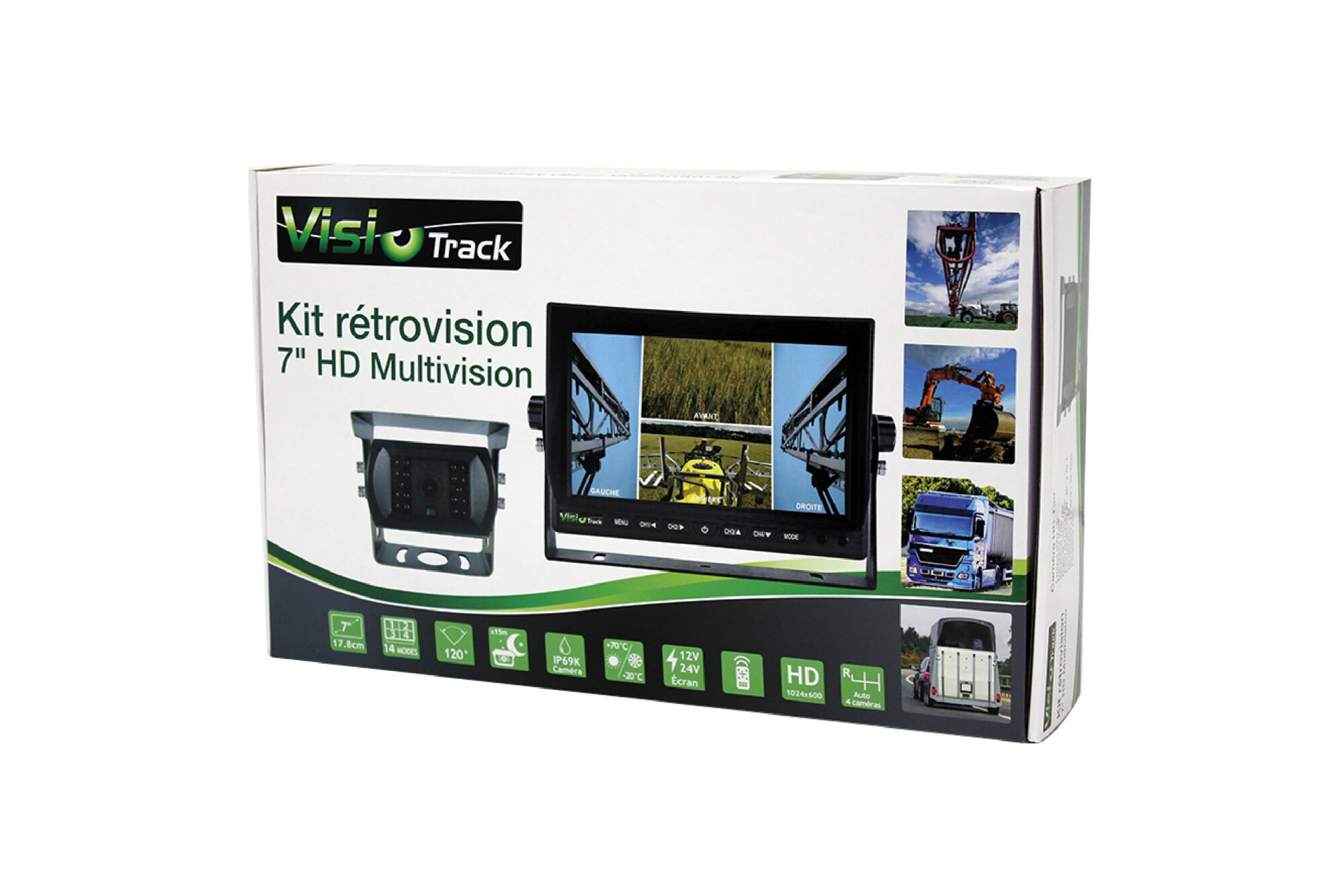 Kit écran HD 7 multivision + caméra grand angles de vision HD 120° - IP69K  - Capteur SONY HD - Rallonge 15m - Nirixx