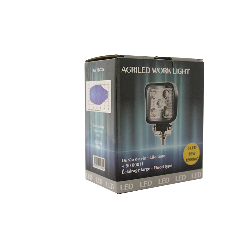 Phare de travail carré LED, 1200 Lumens, 12/24V, IP68